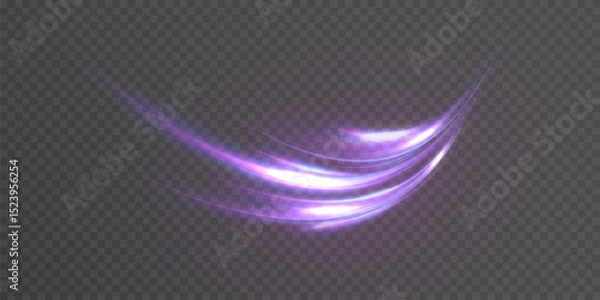Obraz Curved neon light trail with glowing purple and pink highlights on a transparent background. Suitable for motion effects, futuristic energy visuals or dynamic swirl overlays.