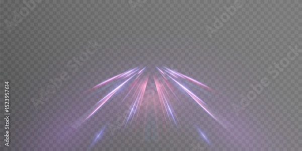 Obraz Transparent pink-violet light rays emanate upwards, creating a sense of acceleration, movement of the flow of light. Energetic flow. Vector