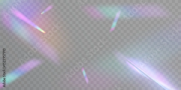 Obraz Realistic diamond reflection, rainbow light optical effect Colorful collection, bright spectrum glow rays. Rainbow effect overlay, prismatic crystal refraction.	