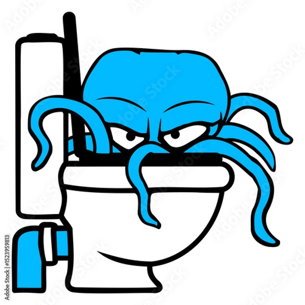Obraz Octopus inside toilet bowl flush evil dangerous Isolated Vector Graphic Design Illustration
