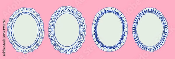 Fototapeta Set of colorful frames with wavy edges. Ornaments, patterns. Doodle, cute retro borders. Design for card, invitation, cover, packaging. La dolce vita style. Sticker. Quote box. Logo. 