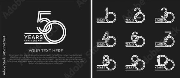 Obraz logo anniversary set. white color on black background for special event