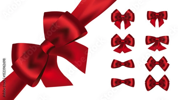 Fototapeta Red Ribbon Set on White Background – Decorative Vector Illustrations for Gift Packaging, Banners, Invitations, Holiday Designs, and Festive Projects