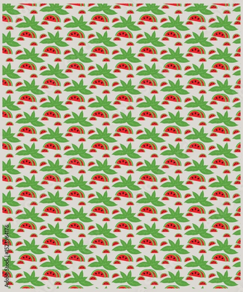 Fototapeta Summer sale banner with watermelon. Summer design with watermelon slices and seeds in bright summer colors. seamless knitted pattern with green watermelon fruit. Seamless pattern - fruit