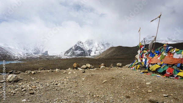 Obraz Mountain landscape with lake and snow in Gurudongmar Lake, Sikkim, India
