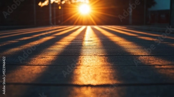 Fototapeta Sunlight casts parallel shadows on a paved surface
