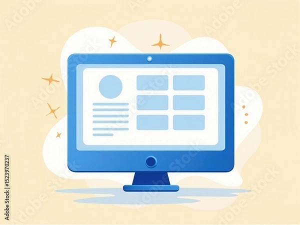 Obraz Desktop Computer Displaying User Interface with Profile and Grid