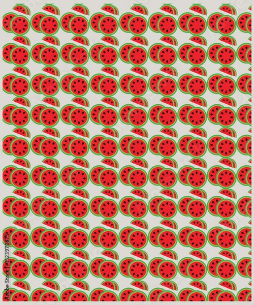 Fototapeta Cute watermalon seamless pattern for textile, wrapping, wallpapers, etc. Sweet red ripe watermalons, black background. Vector illustration.