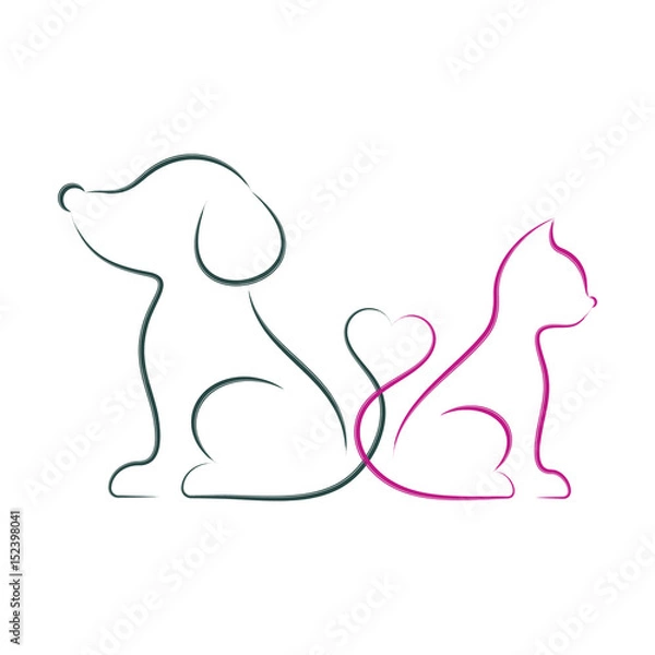 Fototapeta Dog and cat minimalist vector illustration