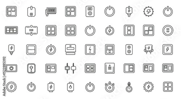 Fototapeta Collection of Outline Icons Representing Electrical Components and Power Symbols