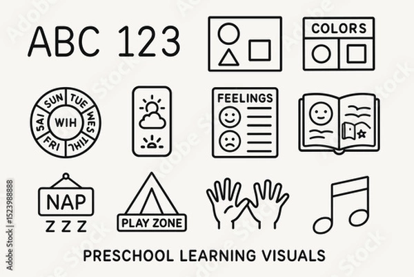 Fototapeta Educational preschool learning visuals featuring numbers, shapes, colors, and symbols