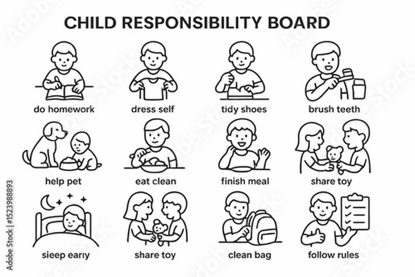 Fototapeta Child responsibility board: encouraging good habits in daily routine for young kids