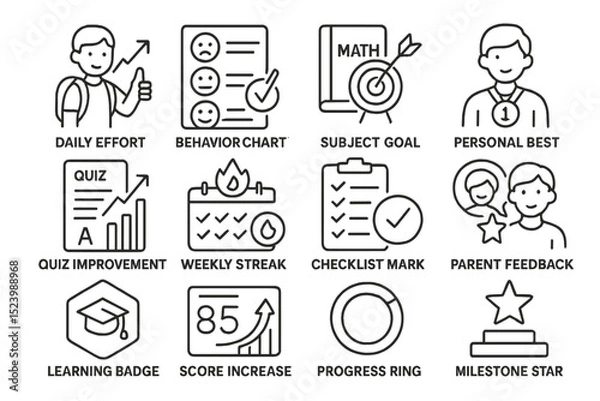 Fototapeta Educational achievement icons in gray background depicting goals and rewards
