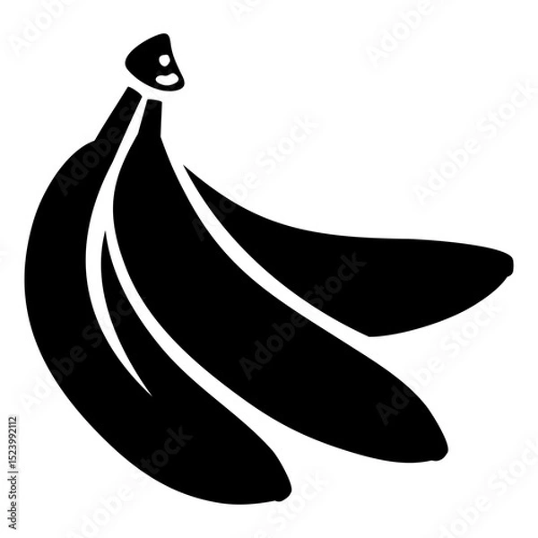 Obraz Bunch of three bananas isolated on a white background. Black silhouette of banana fruit. Vector illustration