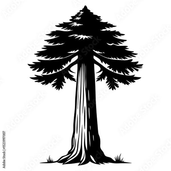Fototapeta Sequoia tree dramatic pencil sketch in black and white forest drawing