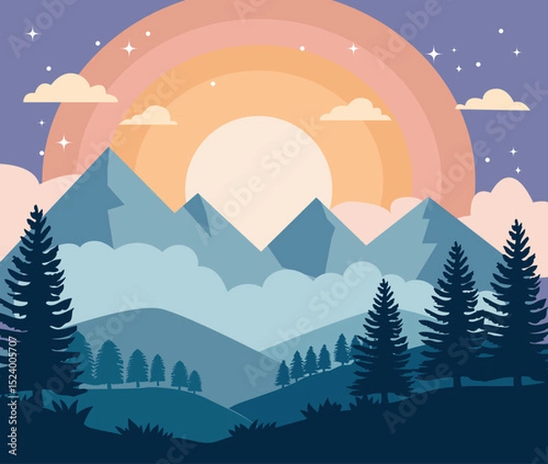 Obraz landscape of  mountains and pine the forest.