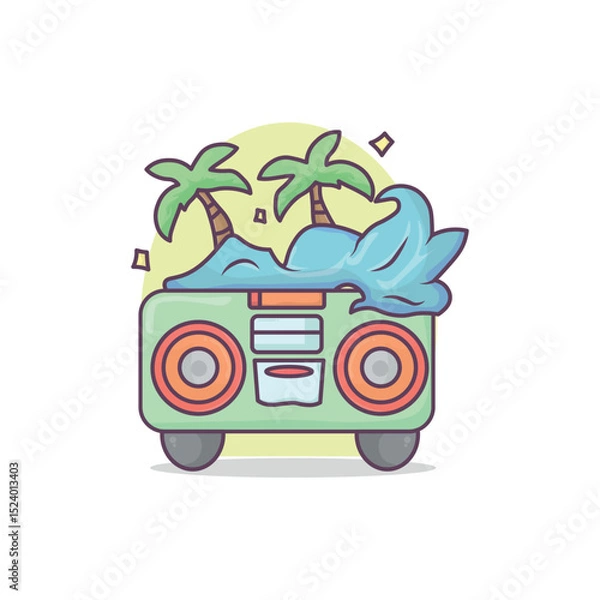 Obraz Beach Radio with Palm Trees and Waves