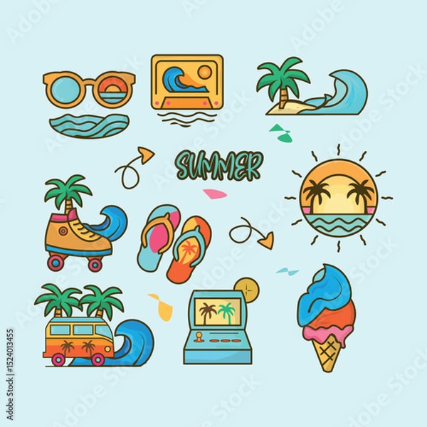 Obraz Summer Fun Collection Beach Vacation and Retro Vibes
