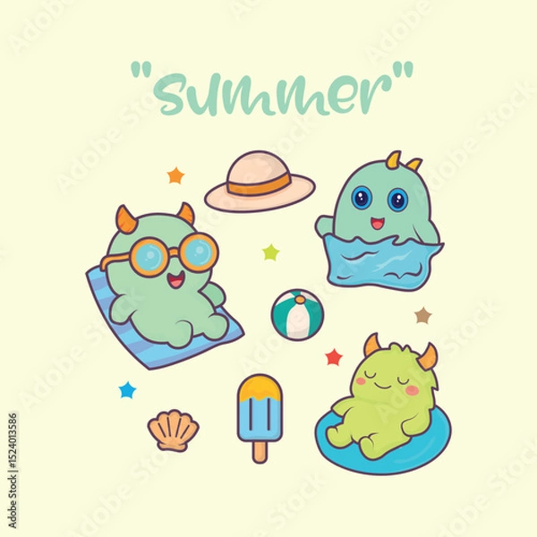 Obraz Cute monster on summer holiday