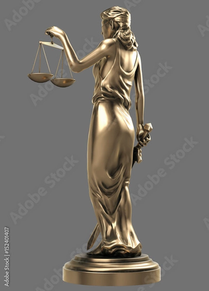 Fototapeta golden Themis goddess of justice with isolated gray background, 3d rendering