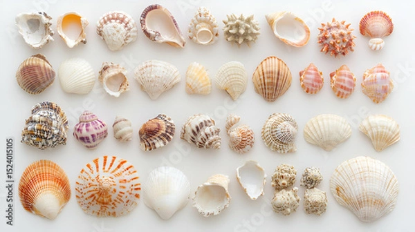 Fototapeta Assortment Of Colorful Seashells On White Background