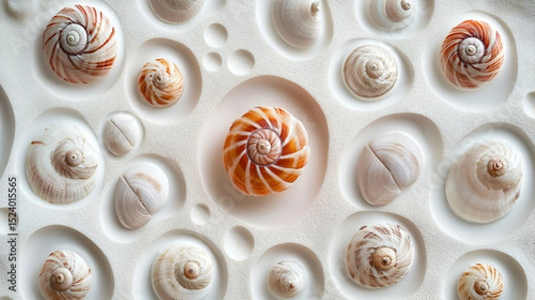 Fototapeta Arrangement Of Seashells In A Patterned Display