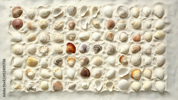 Fototapeta Colorful Seashells Arranged On White Sand