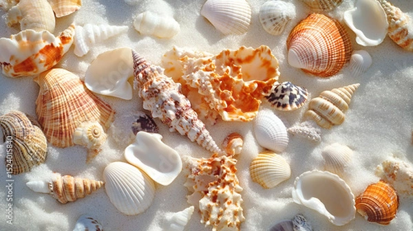 Fototapeta Colorful Seashells On White Sand