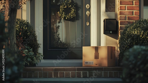 Fototapeta Package Delivery On Front Porch In Residential Home
