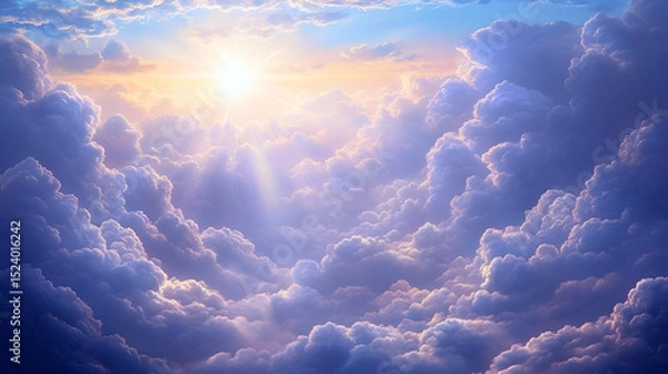 Fototapeta Stunning Colorful Cloudscape With Golden Sunlight