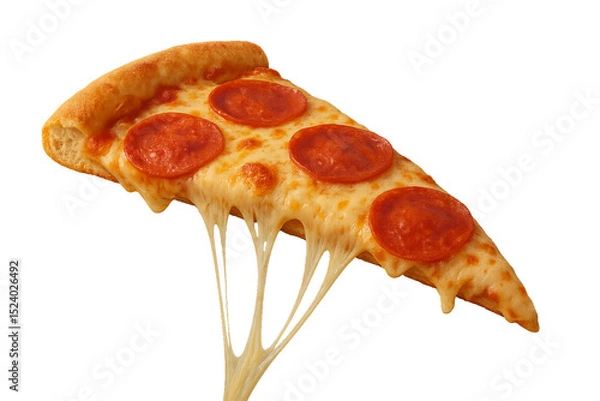 Fototapeta Delicious Pepperoni Pizza Slice with Cheesy Melt and Pull