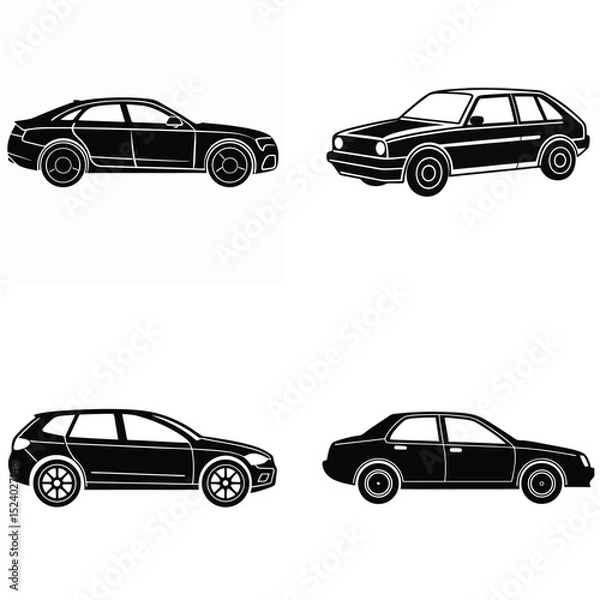 Obraz Simple Vehicle Shapes in Black Silhouette for Graphic Projects