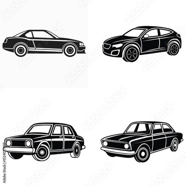 Obraz Collection of Vehicle Silhouettes in Clean Black Outline