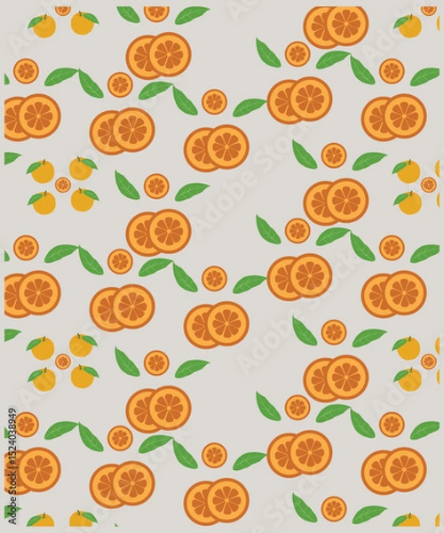 Fototapeta Seamless pattern with orange fruit and green leaves on black and blue backgrounds vector.