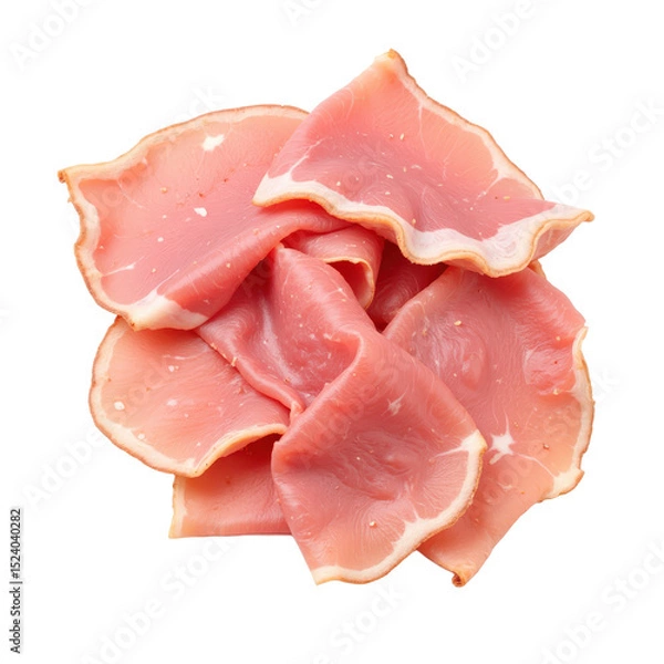 Fototapeta Delicate slices of ham with marbled texture, perfect for appetizers.
