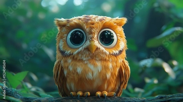 Fototapeta Cute owl in a lush forest
