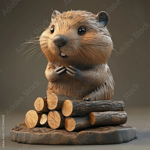 Fototapeta Cute rodent atop logs