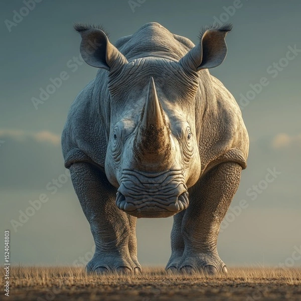 Fototapeta Powerful rhino stares directly at the viewer