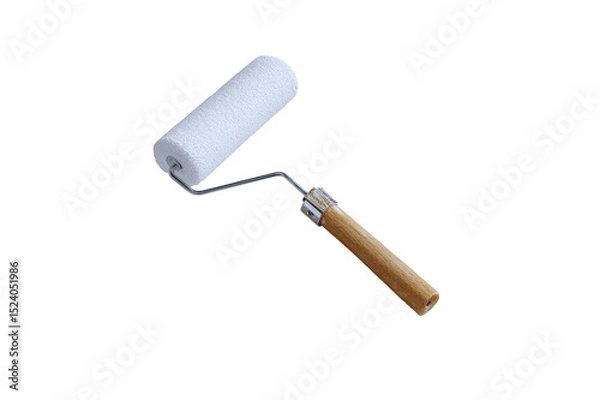 Fototapeta A new paint roller with a fluffy white head and wooden handle ready for use in home improvement projects