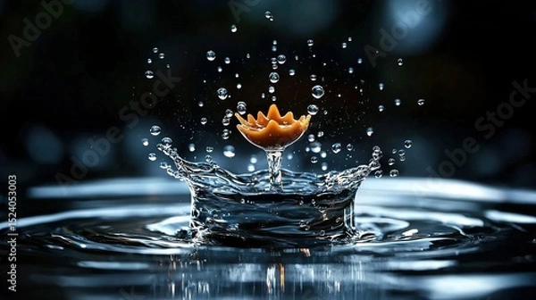 Fototapeta   Orange flower floats on water with a splash