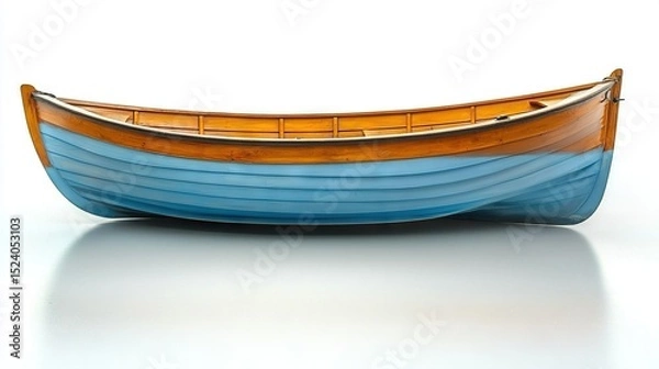 Fototapeta   A blue-brown boat rests atop a white table near a black-brown catamaran