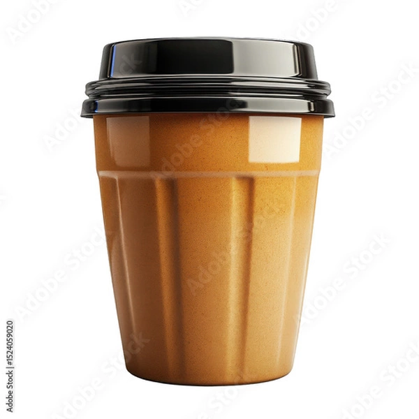 Obraz A cup with a lid filled with a caramel colored beverage on transparent background