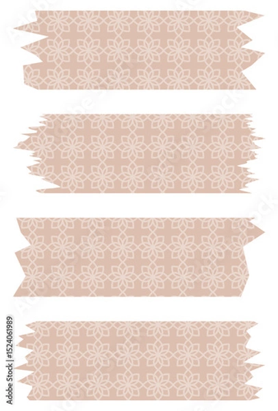 Obraz Set of beige washi tapes with pattern isolated on white. Tapes collection in vector. Pieces of decorative tape for scrapbooks. Torn paper. Spring, summer