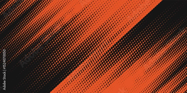 Fototapeta Halftone orange dots pattern and black gradient grunge texture background. Dotted line comic sport style vector grunge.