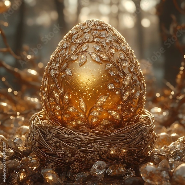 Fototapeta Rich Golden Egg Fantasy Nest Scene High Resolution Picture