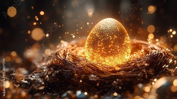 Fototapeta Ornamental Nest Holding Shimmering Golden Egg High Resolution Picture