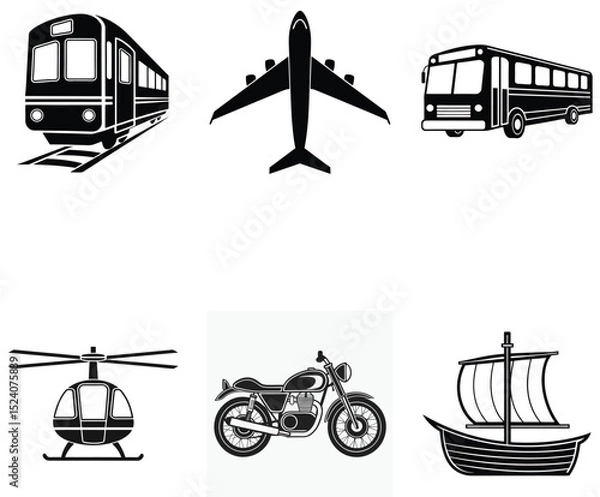 Obraz Black Vector Silhouettes of Popular Transport Modes