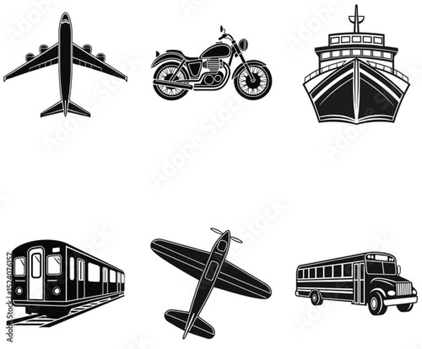 Obraz Transportation Essentials in Simple Black Silhouettes