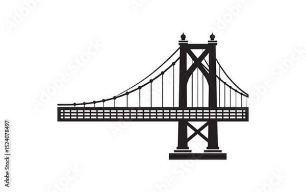 Fototapeta Vector illustration of a modern suspension bridge silhouette. Simple design conveying architectural strength.  Ideal for urban, design, and architecture themes.
