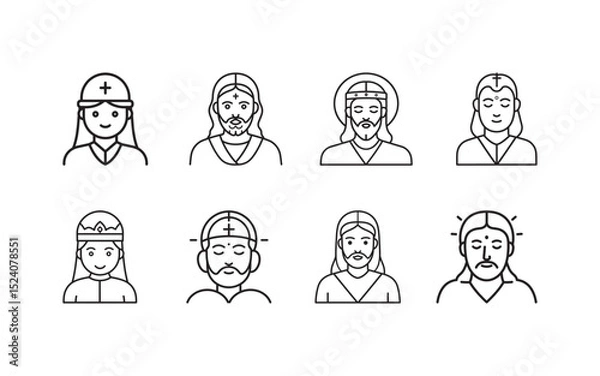 Fototapeta Set of Religious Character Icons with Various Expressions and Headwear

